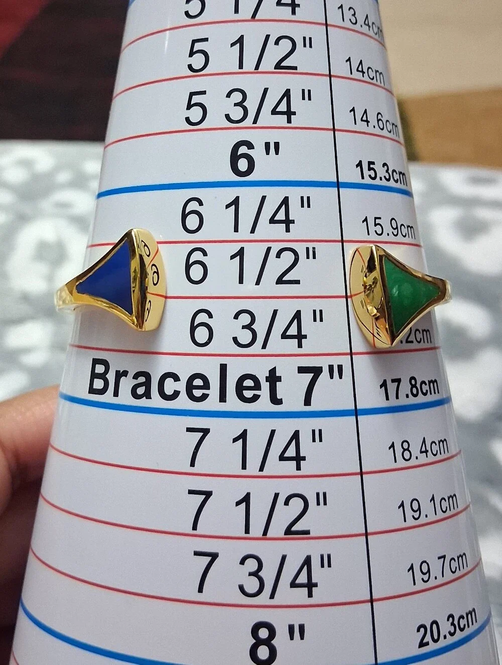 Gold Tone Open Cuff Bracelet with Blue and Green Accents